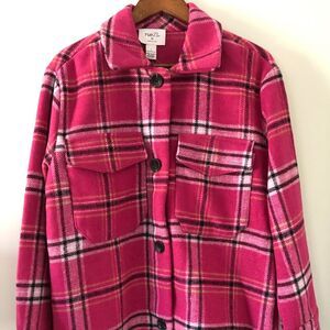 Rue 21 NEW BarbieCore Pink & Black Plaid Button Down Shacket Size M
